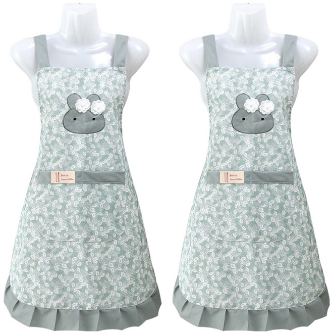 큐티 래빗 플라워 프릴 앞치마, 그린, 2개