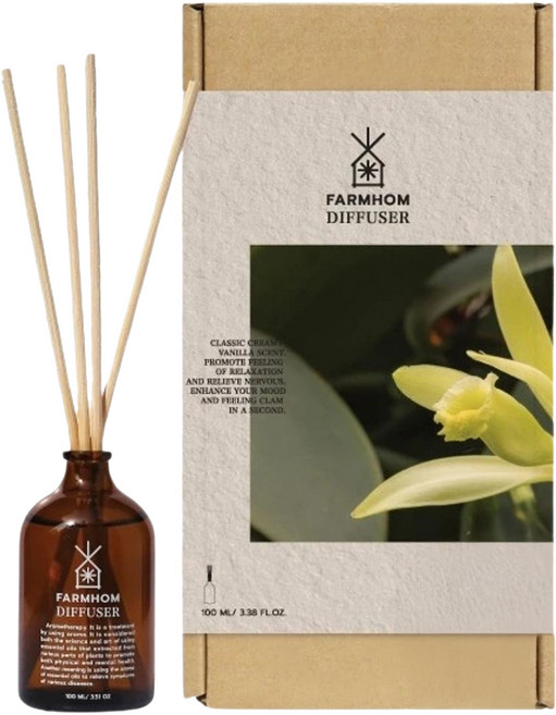 FARMHOM 室內香氛擴香瓶 香草, 棕色, 1個, 100ml