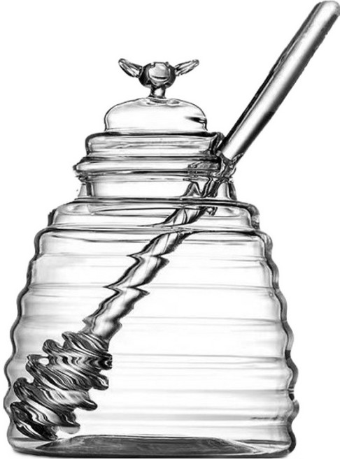 아메리칸로드 홈카페 투명 유리 꿀병용기 450ml + 교반봉 세트 HR1757, 1세트