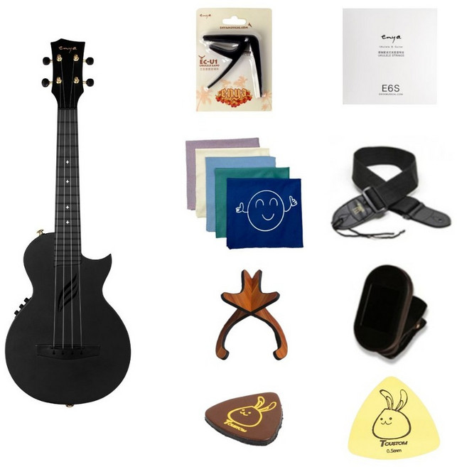 엔야 노바 U 우쿨렐레 블랙 + 픽업장착 스타터패키지 세트, 1세트, 콘서트