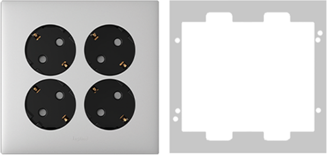 르그랑 아펠라 실버 Simple 4구 매입콘센트 +보조대 45도 핀타입 세트, 1세트