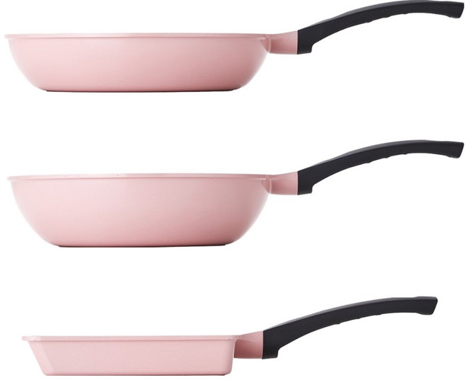 키친플라워 세라믹주물 후라이팬 세트 3개, 그레이 + 연분홍, 후라이팬 20cm + 궁중팬 22cm + 사각팬 18cm, 1세트