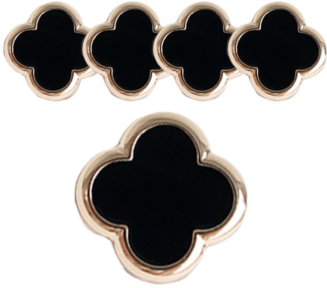 yarna 빈티지 포인트 단추 07 클로버 18mm, 블랙, 5개