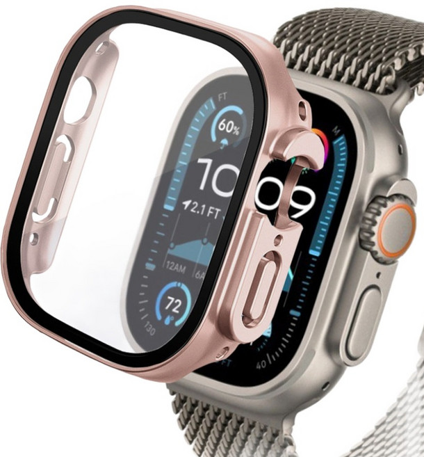 리아몬트 애플워치 강화유리 풀커버 액정 보호 케이스, 로즈골드, 1개