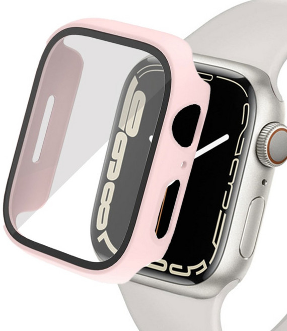 리아몬트 애플워치 강화유리 풀커버 액정 보호 케이스, 핑크, 1개