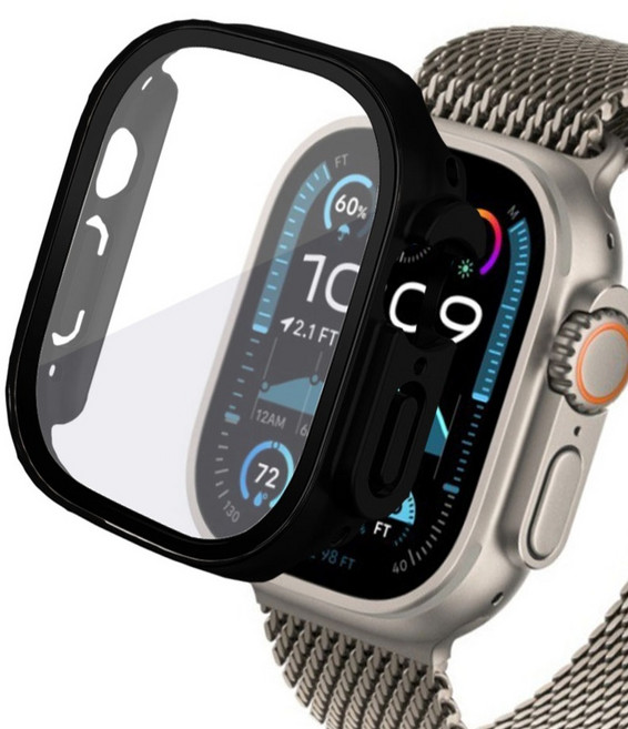 리아몬트 애플워치 강화유리 풀커버 액정 보호 케이스, 블랙, 1개