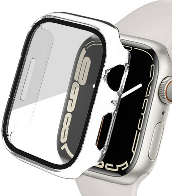 리아몬트 애플워치 강화유리 풀커버 액정 보호 케이스, 투명, 1개