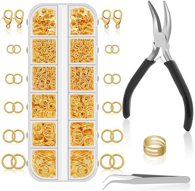 코히모 오링 1160p + 랍스타고리 40p + 작업반지 + 집게 + 핀셋 세트 5W0397, 1세트, 골드(오링, 랍스타고리)