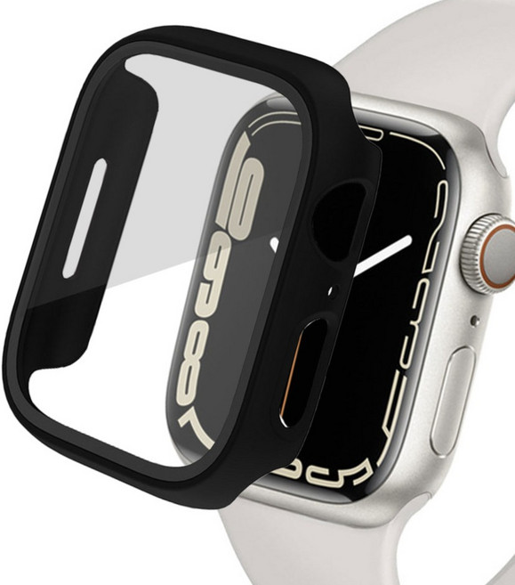 리아몬트 애플워치 강화유리 풀커버 액정 보호 케이스, 블랙, 1개