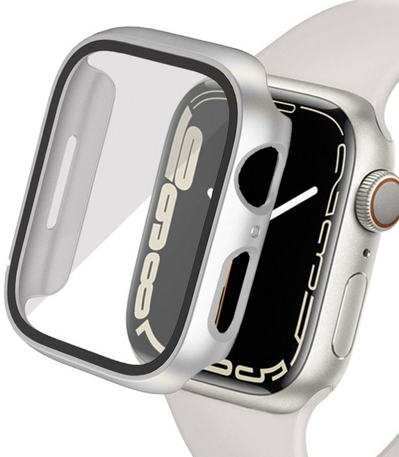 리아몬트 애플워치 강화유리 풀커버 액정 보호 케이스, 실버, 1개