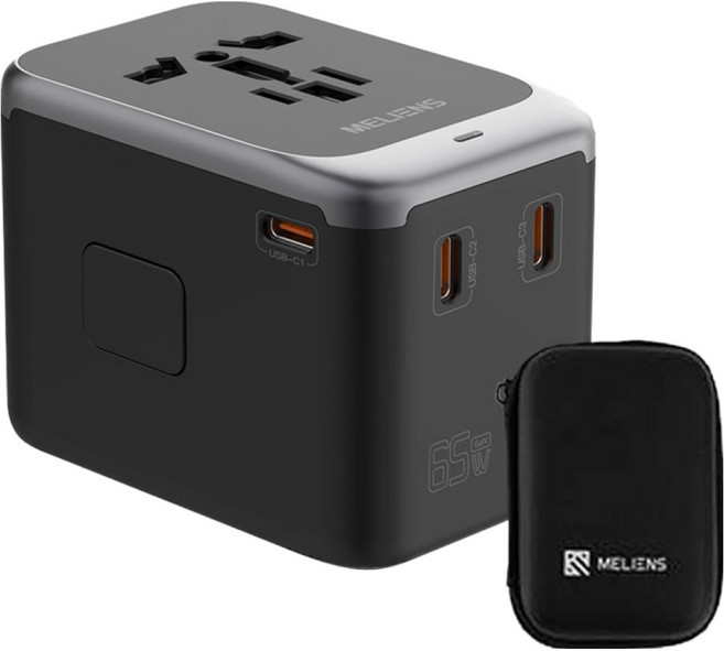 멜리언스 해외여행용 멀티어댑터 프로 ML-OL2 GaN 듀얼 초고속충전 블랙 PD65W, 1개
