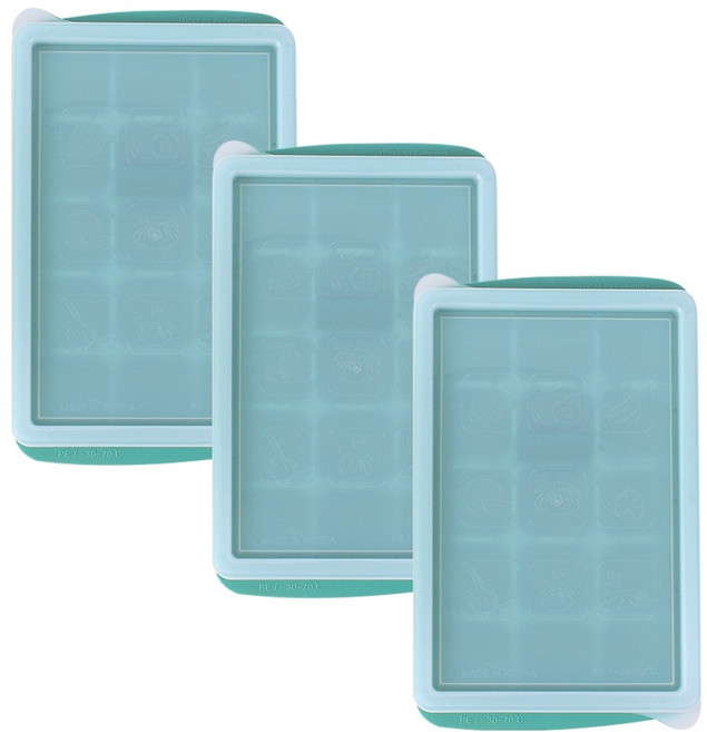 베베락 유아용 아이스 큐브 용기 15구, 3개, 민트그린