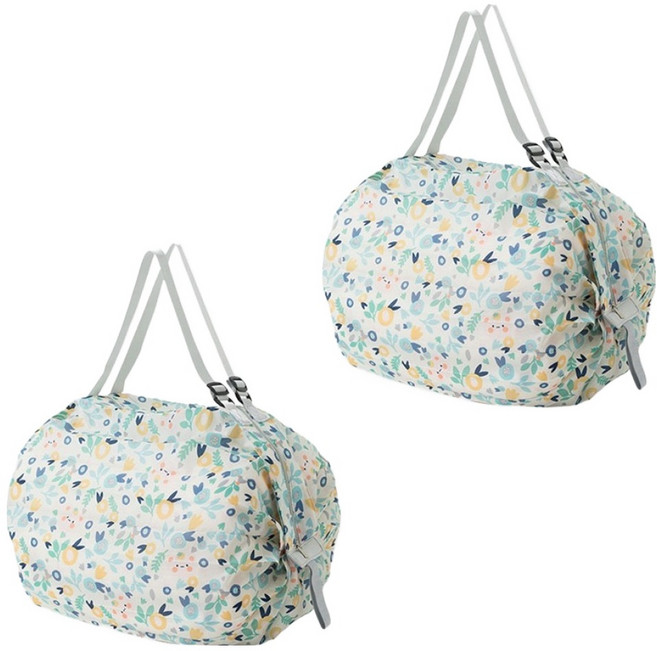 휴대용 접이식 3초 장바구니, 블루플라워, 2개