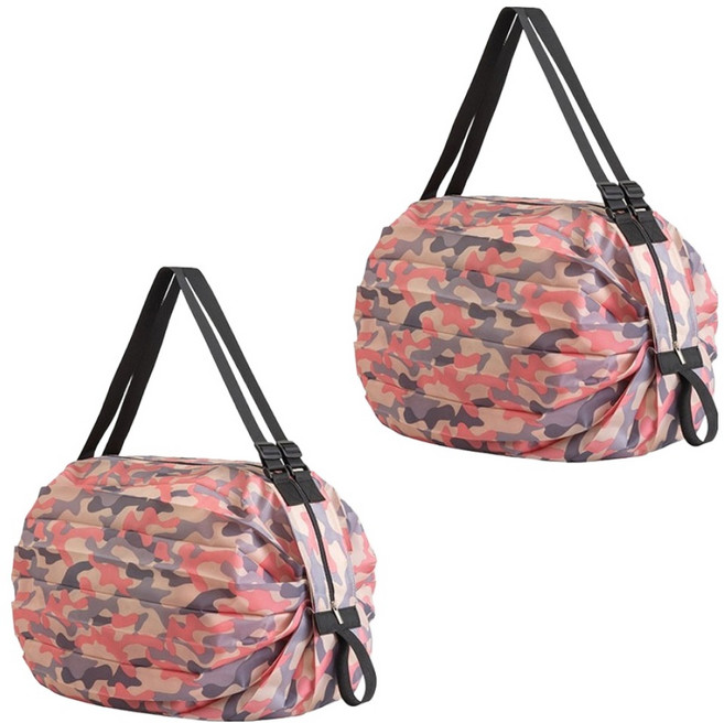 휴대용 접이식 3초 장바구니, 핑크카모, 2개