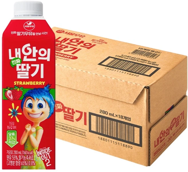 서울우유 내안의 진짜 딸기, 280ml, 18개 - 쿠팡