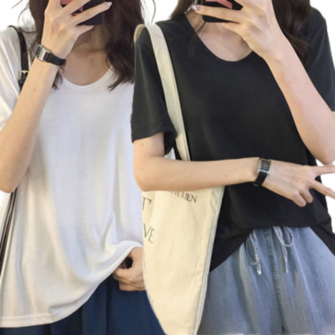 구디프 여성용 찰랑핏 무지 박시 반팔 티셔츠 2종 세트