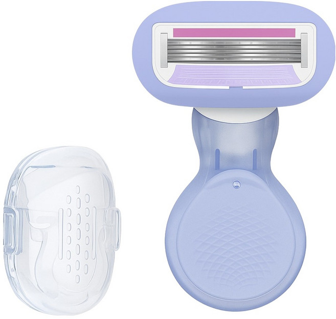 바롬몰 여성용 5중날 긁힘방지 면도기 숏 블루헤드 5.5 x 8cm + 블레이드 + 풀케이스 세트, 1개