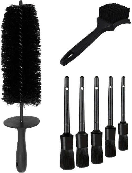 카로닉 차량용 타이어 디테일링 자동차 세차 청소 브러쉬 7종 세트, 블랙, 1세트