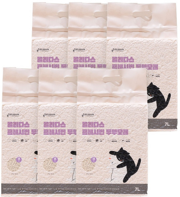 플리다스 고양이 프레시빈 가는입자 두부모래, 라벤더, 6개, 7L