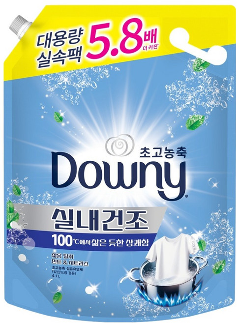 다우니 초고농축 실내건조 삶음탈취 섬유유연제 민트 & 시트러스 리필, 4.1L, 1개