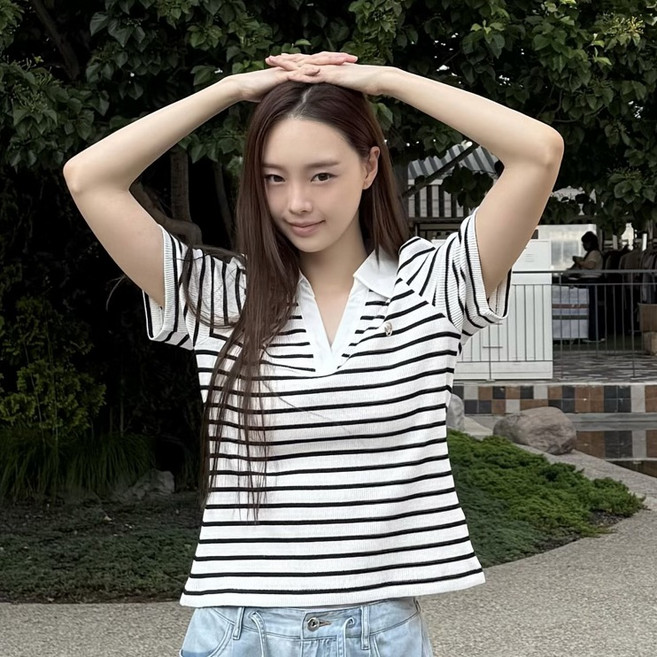 쥬시쥬디 여성용 스트라이프 카라 티셔츠 JZTS32HA