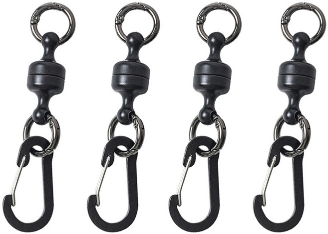 루아즈 캠핑 네오디움 카리비너형 자석 고리, 블랙, 1단, 4개