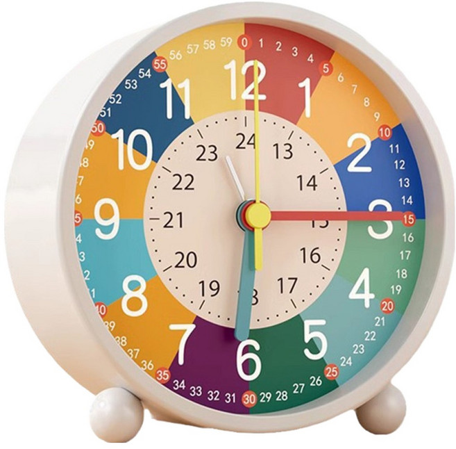 卡通夜燈兒童早教鬧鐘 充電款 4.5吋, 白色