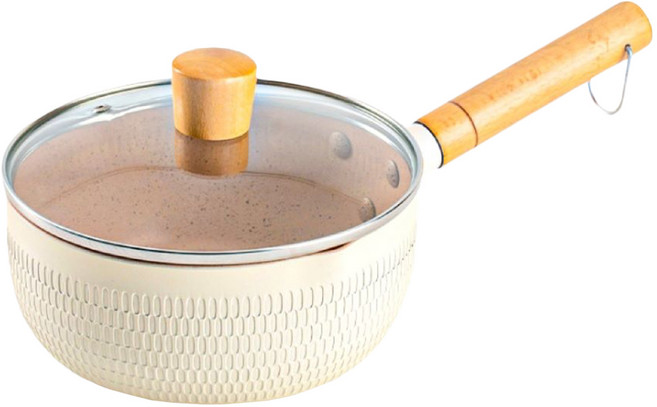 小麥購物 麥飯石不沾鍋 含鍋蓋 C047 711g, 1個, 米色, 18cm