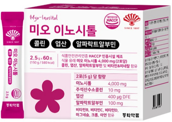 동화약품 미오 이노시톨 콜린 엽산 알파락트알부민 60포, 150g, 1개