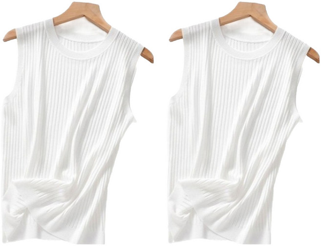 Goodif 女款圓領基本款直條紋舒適無袖T恤 2件組