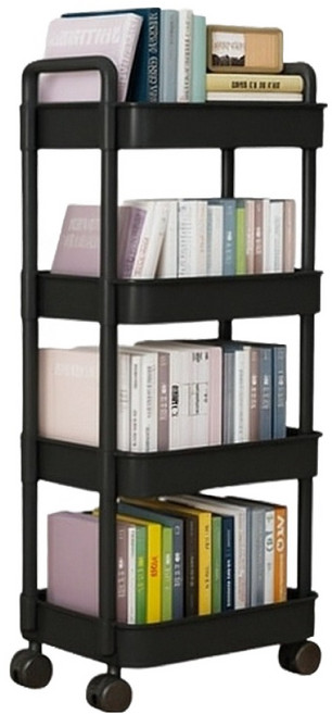 다용도 이동식 슬림 틈새 수납 트롤리, 블랙, 4단