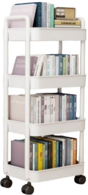 다용도 이동식 슬림 틈새 수납 트롤리, 화이트, 4단