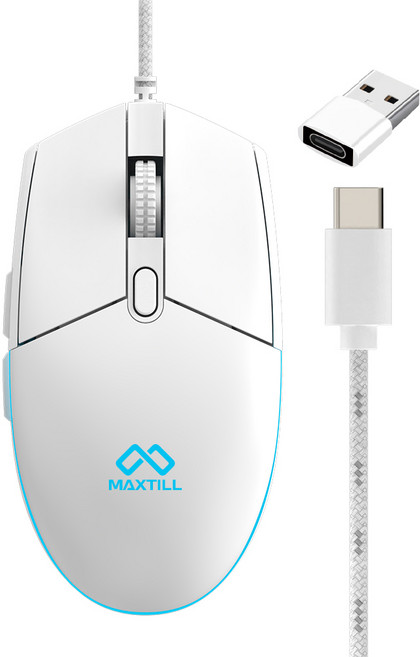 MAXTILL C型 USB 靜音有線滑鼠, 白色, GM-MCU20