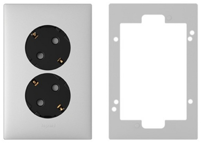 르그랑 아펠라 실버 Simple 2구 매입콘센트 45도 핀타입 + 보조대 세트, 1세트