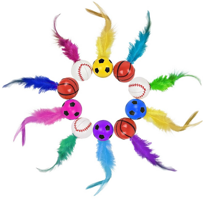 펫츠몬 고양이 깃털 탱탱볼 장난감 10종 세트, 혼합색상, 1세트