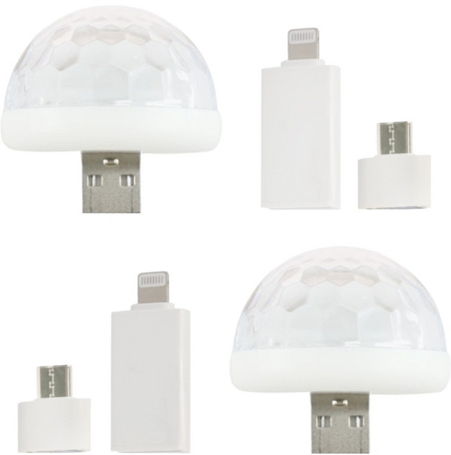 비에이비오 LED 반달형 미러볼 + 휴대폰 젠더 2종 세트, 혼합색상, 2세트