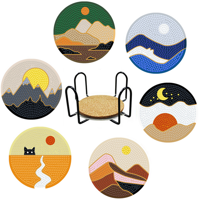 탑피아 집중력 향상 DIY 보석십자수 코스터 6p + 철제선반 세트, CM035, 1세트