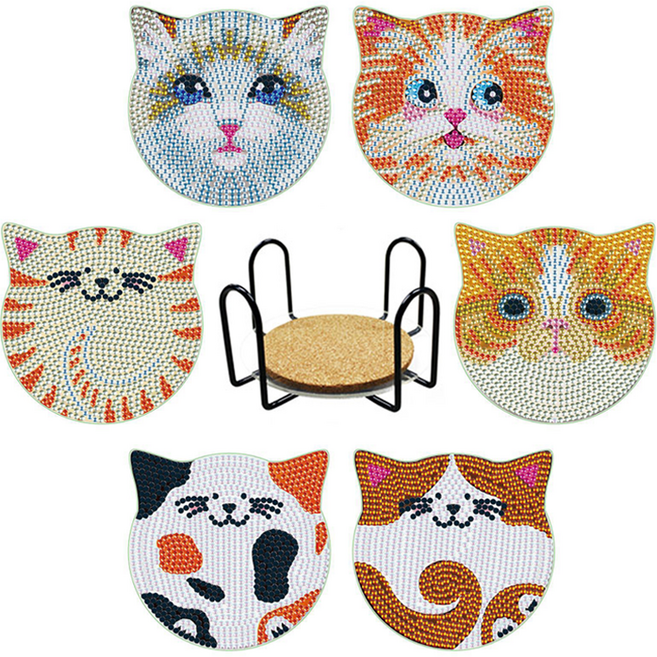 탑피아 집중력 향상 DIY 보석십자수 코스터 6p + 철제선반 세트, CM051, 1세트