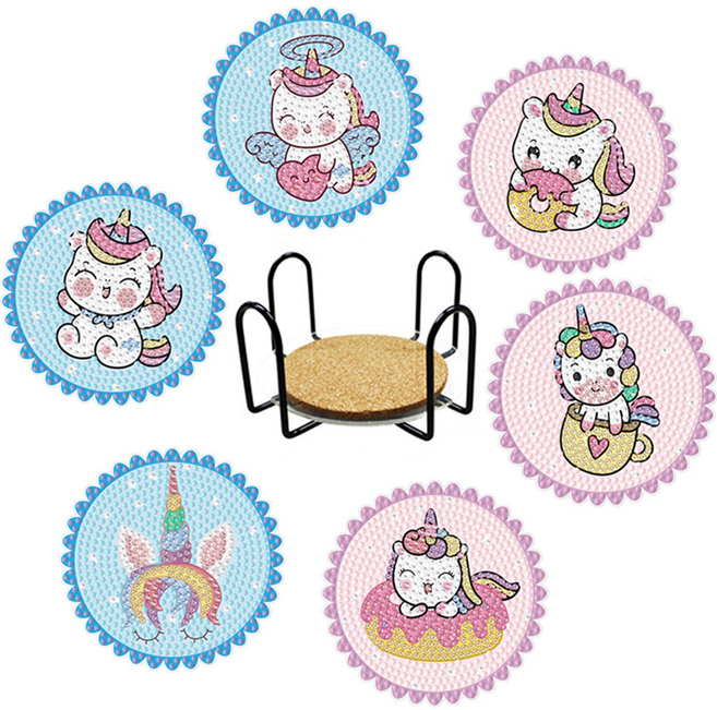 탑피아 집중력 향상 DIY 보석십자수 코스터 6p + 철제선반 세트, CM008, 1세트