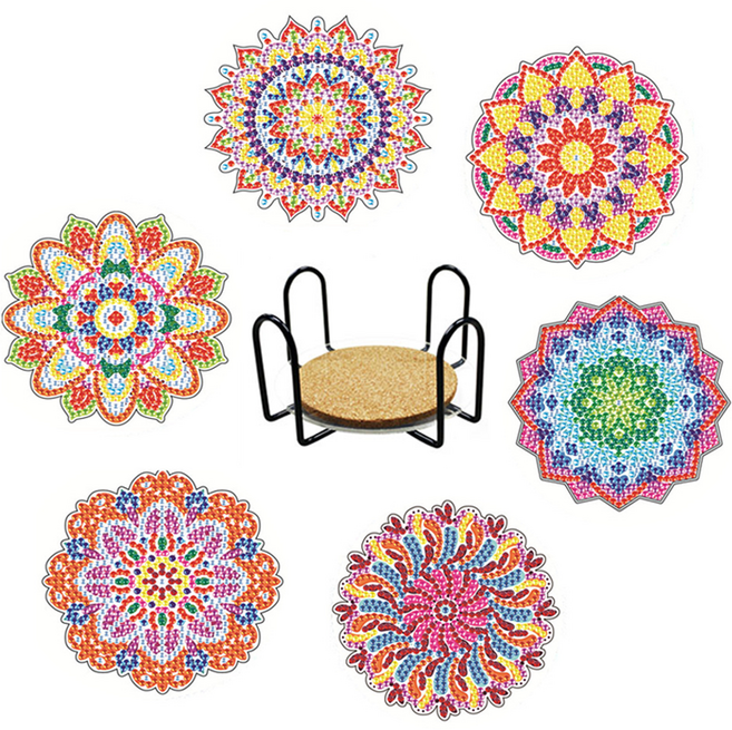 탑피아 집중력 향상 DIY 보석십자수 코스터 6p + 철제선반 세트, CM032, 1세트