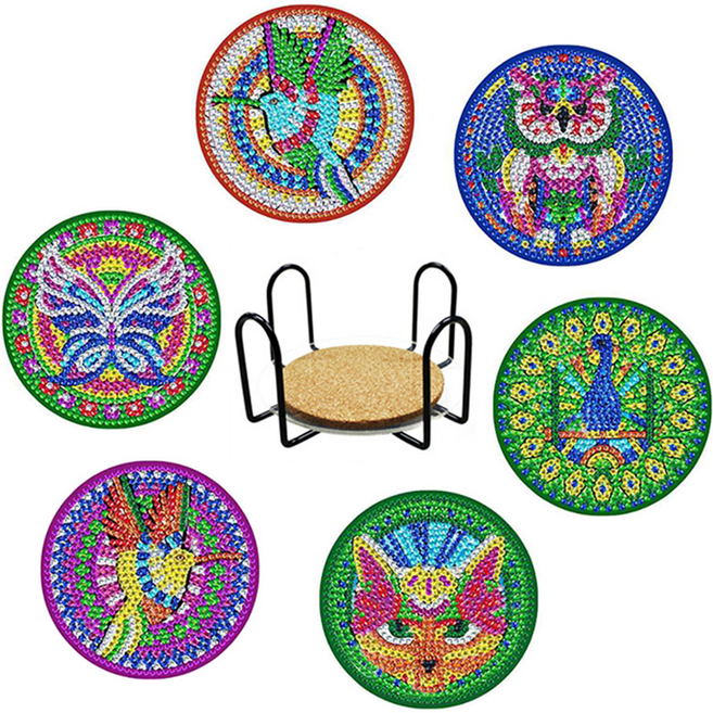 탑피아 집중력 향상 DIY 보석십자수 코스터 6p + 철제선반 세트, CM012, 1세트