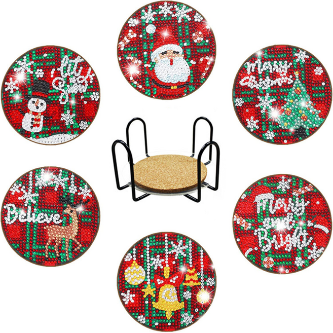 탑피아 집중력 향상 DIY 보석십자수 코스터 6p + 철제선반 세트, CM029, 1세트