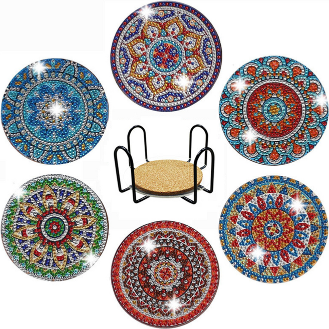 탑피아 집중력 향상 DIY 보석십자수 코스터 6p + 철제선반 세트, CM033, 1세트