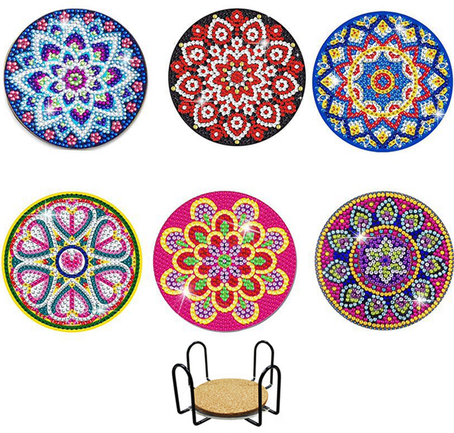 탑피아 집중력 향상 DIY 보석십자수 코스터 6p + 철제선반 세트, CM068, 1세트