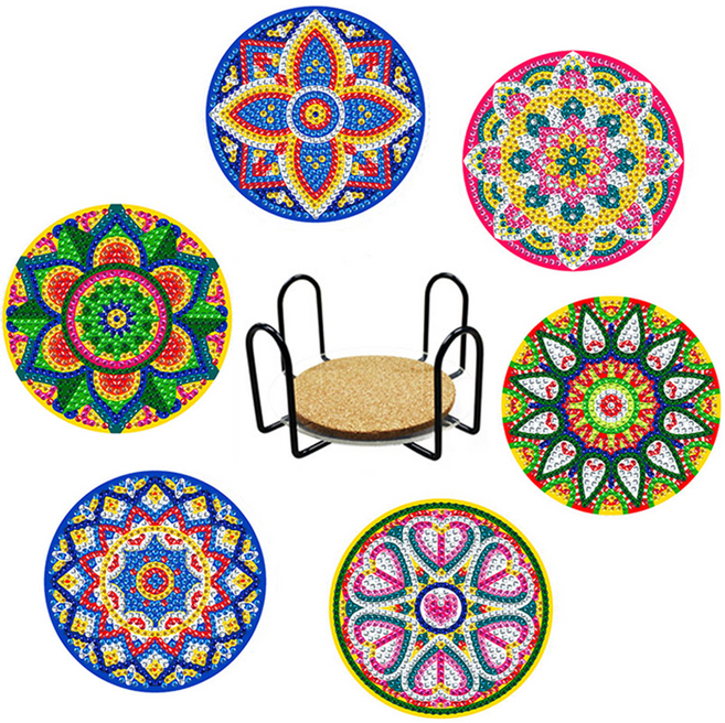 탑피아 집중력 향상 DIY 보석십자수 코스터 6p + 철제선반 세트, CM007, 1세트