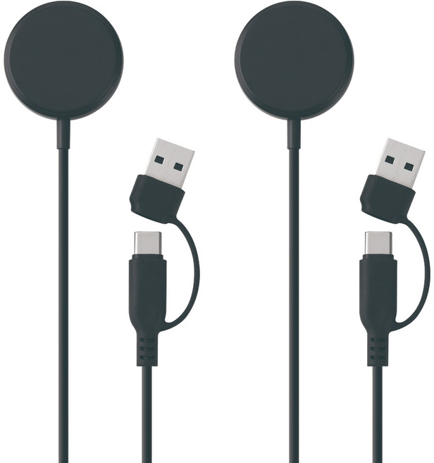 지파워 갤럭시 워치 충전기 USB-A/C 겸용 1m, 블랙, 2개