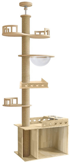 毛皇上 頂天立地貓爬架 D款, 天然麻繩色/木纹色, 1組