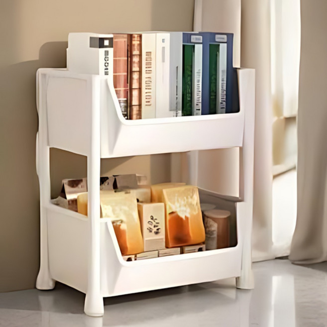 비레보 간식 보관 이동식 플라스틱 2단 수납장 27 x 17 x 33 cm, 화이트, 1개