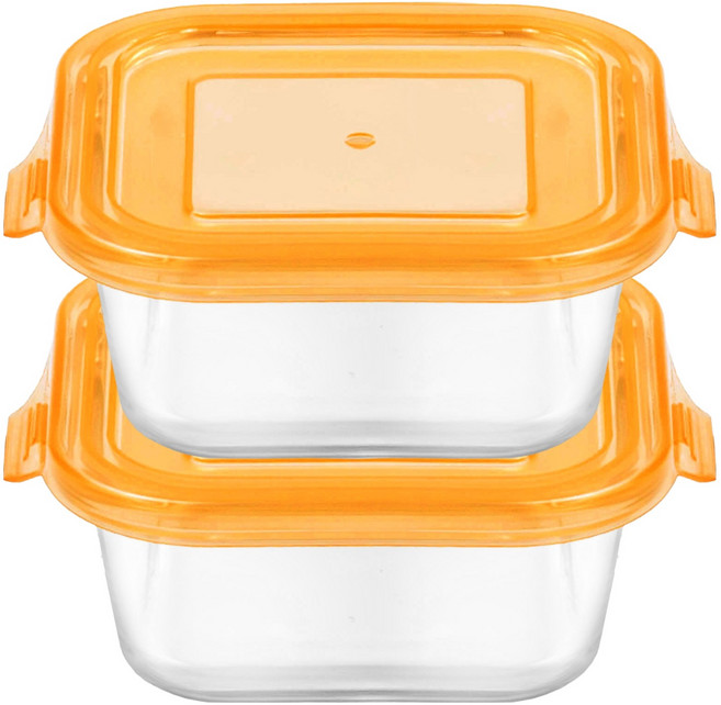 발룬피니 내열강화유리 정사각 원터치 반찬통, 2개, 800ml