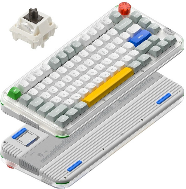 누피 로우 하이 듀얼 프로파일 커스텀 기계식 유무선 텐키리스 키보드 맥스, KICK75, 레트로 그레이, 갈축